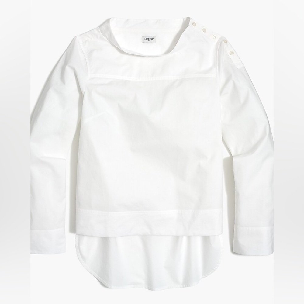 J. Crew Funnelneck Top in White Cotton Poplin - 6 (tall)